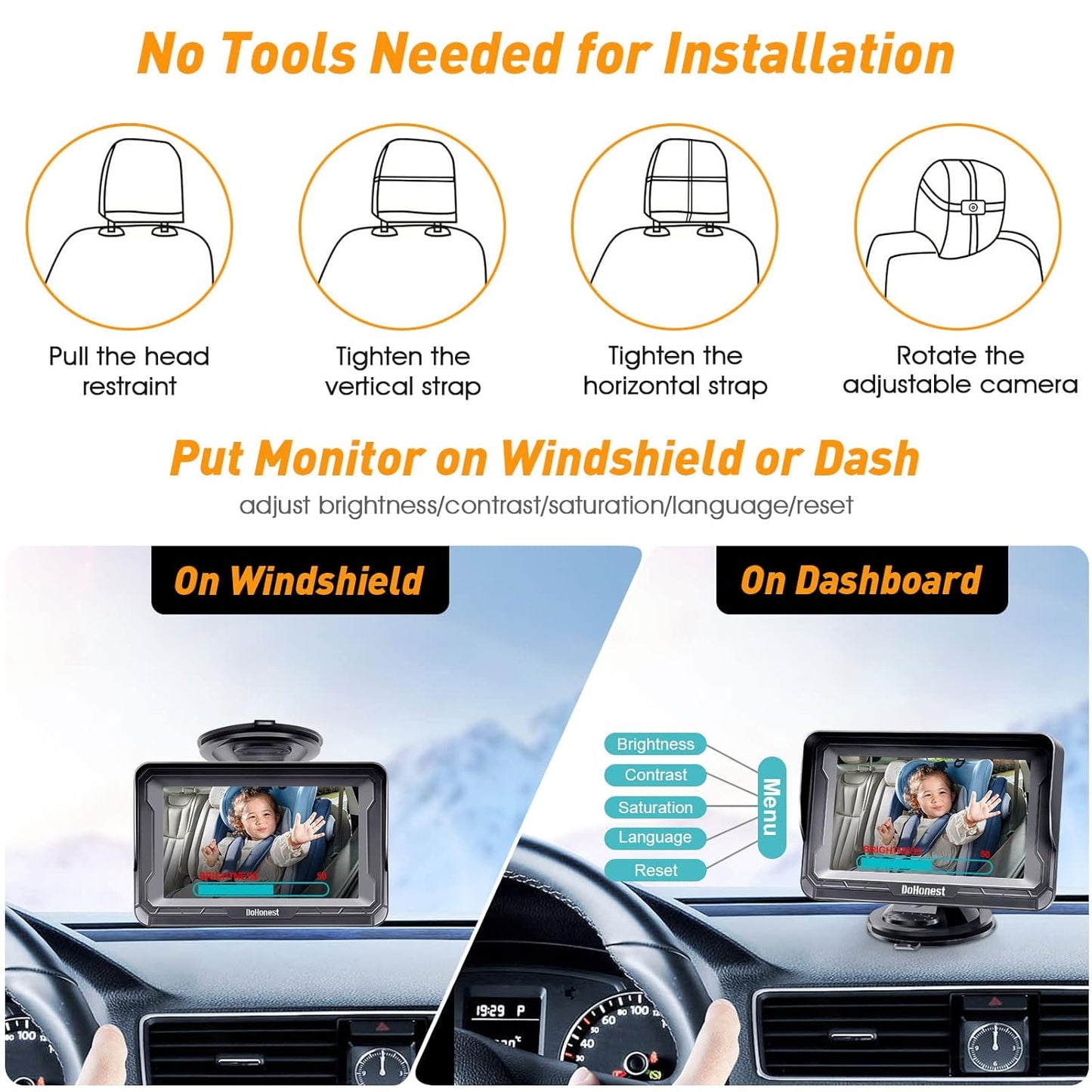 Baby Car Camera HD 1080P - Rear-Facing Car Baby Monitor with Night Vision, Adjustable View Angle, Easy Setup, Anti-Glare Display, Safety for Kids & Infants