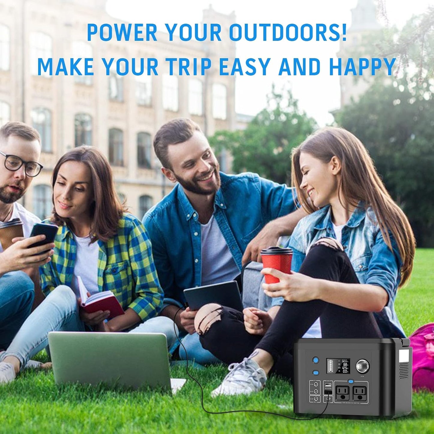 350W Portable Solar Generator with 60W Solar Panel, 70,000Mah Backup Lithium Battery, 110V/350W Pure Sine Wave AC Outlet, Power Station with Solar Panel for Outdoors Camping Travel Hunting