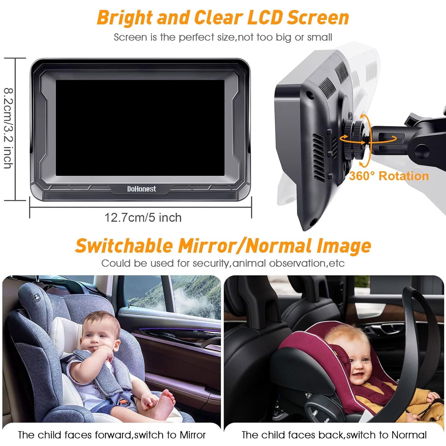 Baby Car Camera HD 1080P - Rear-Facing Car Baby Monitor with Night Vision, Adjustable View Angle, Easy Setup, Anti-Glare Display, Safety for Kids & Infants