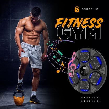 Primium Music Boxing Machine with Bluetooth, LED Lights, Smart Punch Count Display, Wall Mounted, Home Indoor Workout Training Machine with Premium Boxing Gloves, 16 Inches, Black, (2025, Updated)