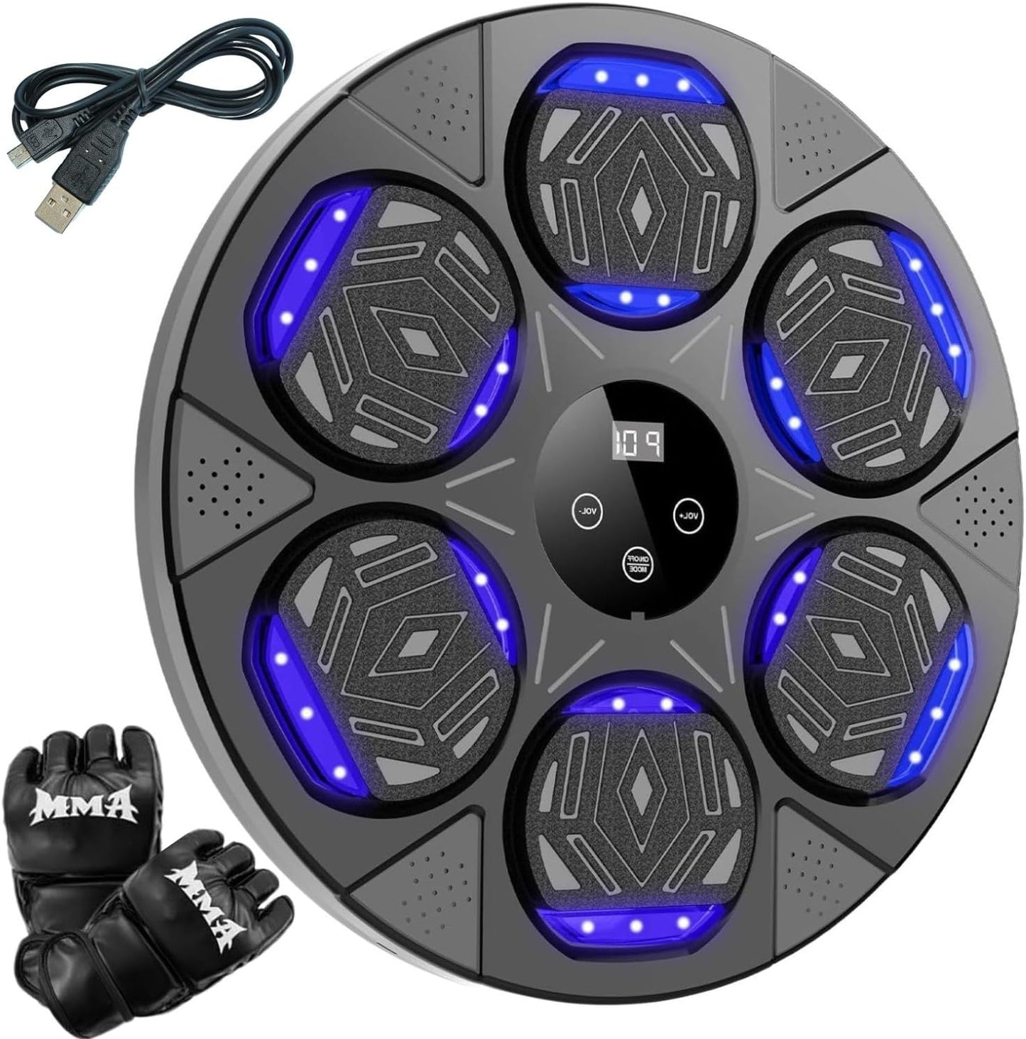 Primium Music Boxing Machine with Bluetooth, LED Lights, Smart Punch Count Display, Wall Mounted, Home Indoor Workout Training Machine with Premium Boxing Gloves, 16 Inches, Black, (2025, Updated)