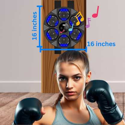Primium Music Boxing Machine with Bluetooth, LED Lights, Smart Punch Count Display, Wall Mounted, Home Indoor Workout Training Machine with Premium Boxing Gloves, 16 Inches, Black, (2025, Updated)