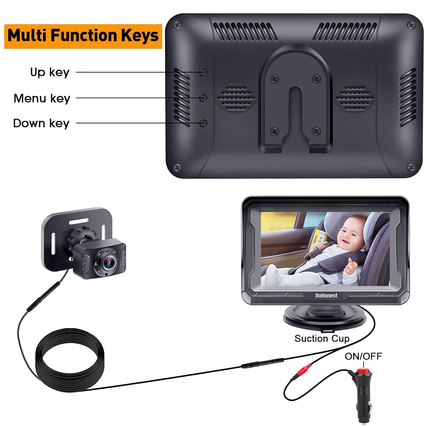 Baby Car Camera HD 1080P - Rear-Facing Car Baby Monitor with Night Vision, Adjustable View Angle, Easy Setup, Anti-Glare Display, Safety for Kids & Infants