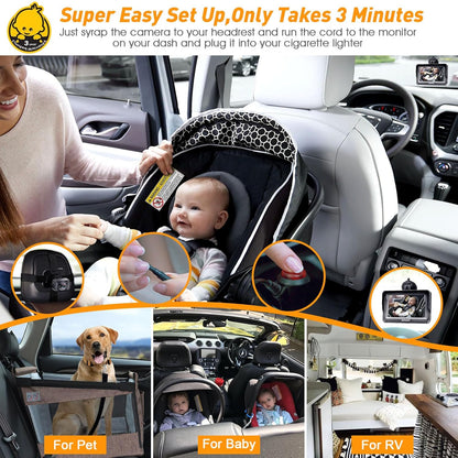 Baby Car Camera HD 1080P - Rear-Facing Car Baby Monitor with Night Vision, Adjustable View Angle, Easy Setup, Anti-Glare Display, Safety for Kids & Infants
