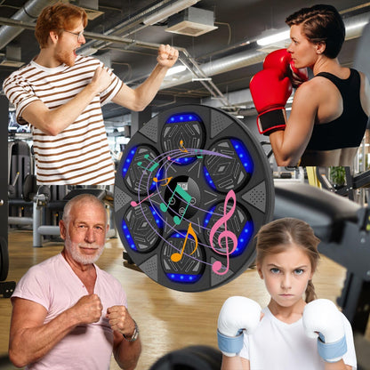 Primium Music Boxing Machine with Bluetooth, LED Lights, Smart Punch Count Display, Wall Mounted, Home Indoor Workout Training Machine with Premium Boxing Gloves, 16 Inches, Black, (2025, Updated)