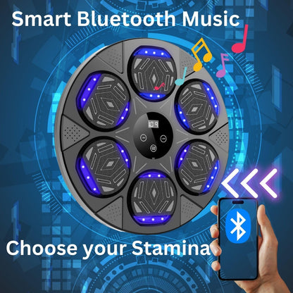 Primium Music Boxing Machine with Bluetooth, LED Lights, Smart Punch Count Display, Wall Mounted, Home Indoor Workout Training Machine with Premium Boxing Gloves, 16 Inches, Black, (2025, Updated)